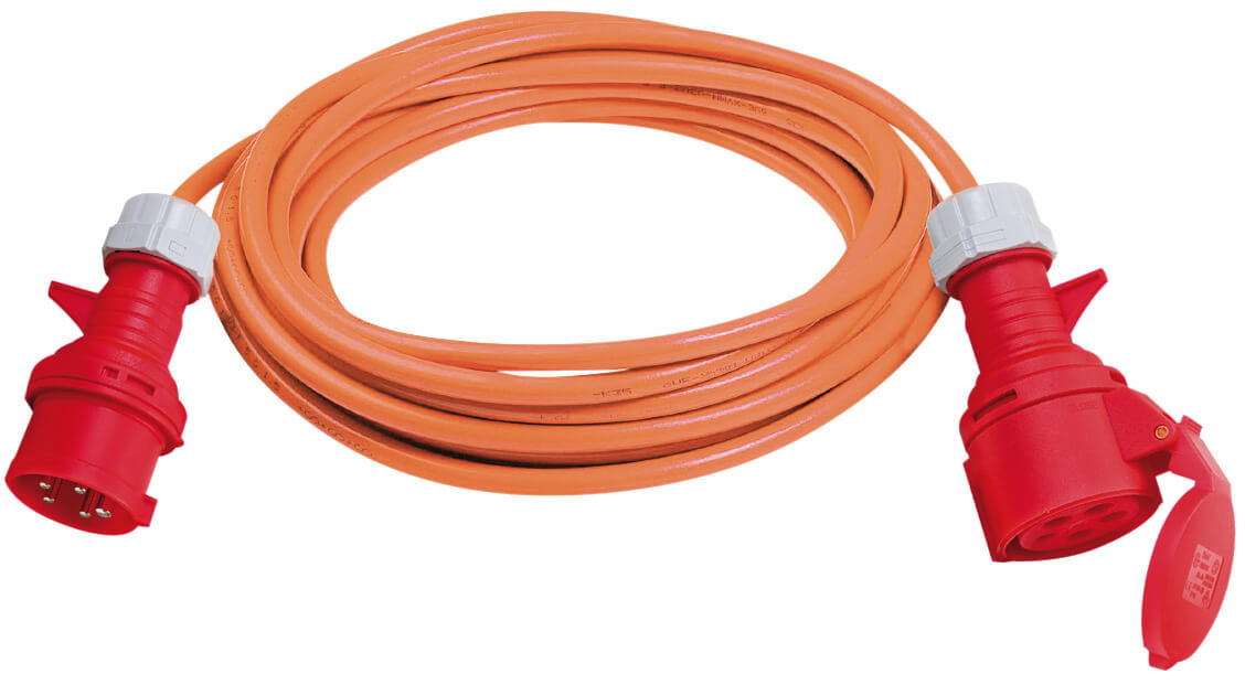 CEE Verlängerungskabel (PUR-Kabel), CEE-Kupplung und CEE-Stecker 400V/32A, Kabel 5m H07BQ-F 5G4,0 orange
