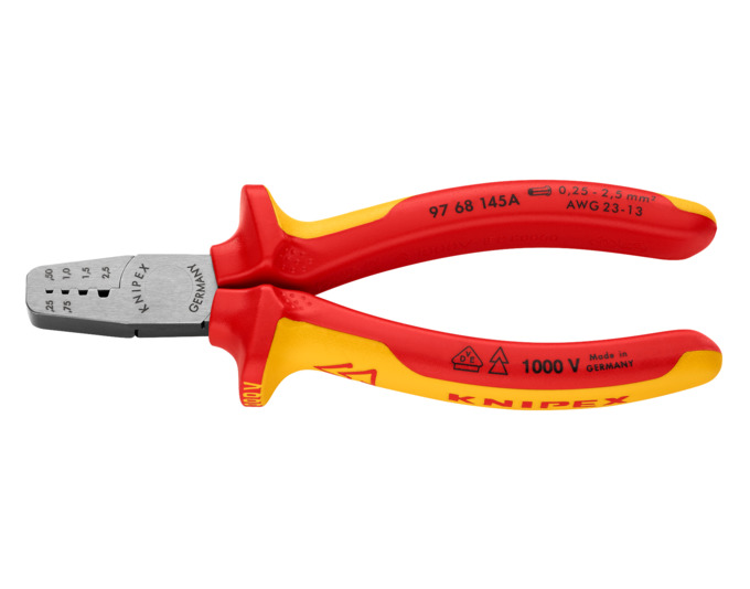 Crimpzange Knipex VDE isoliert, Länge: 145mm 0,25 - 2,5mm²