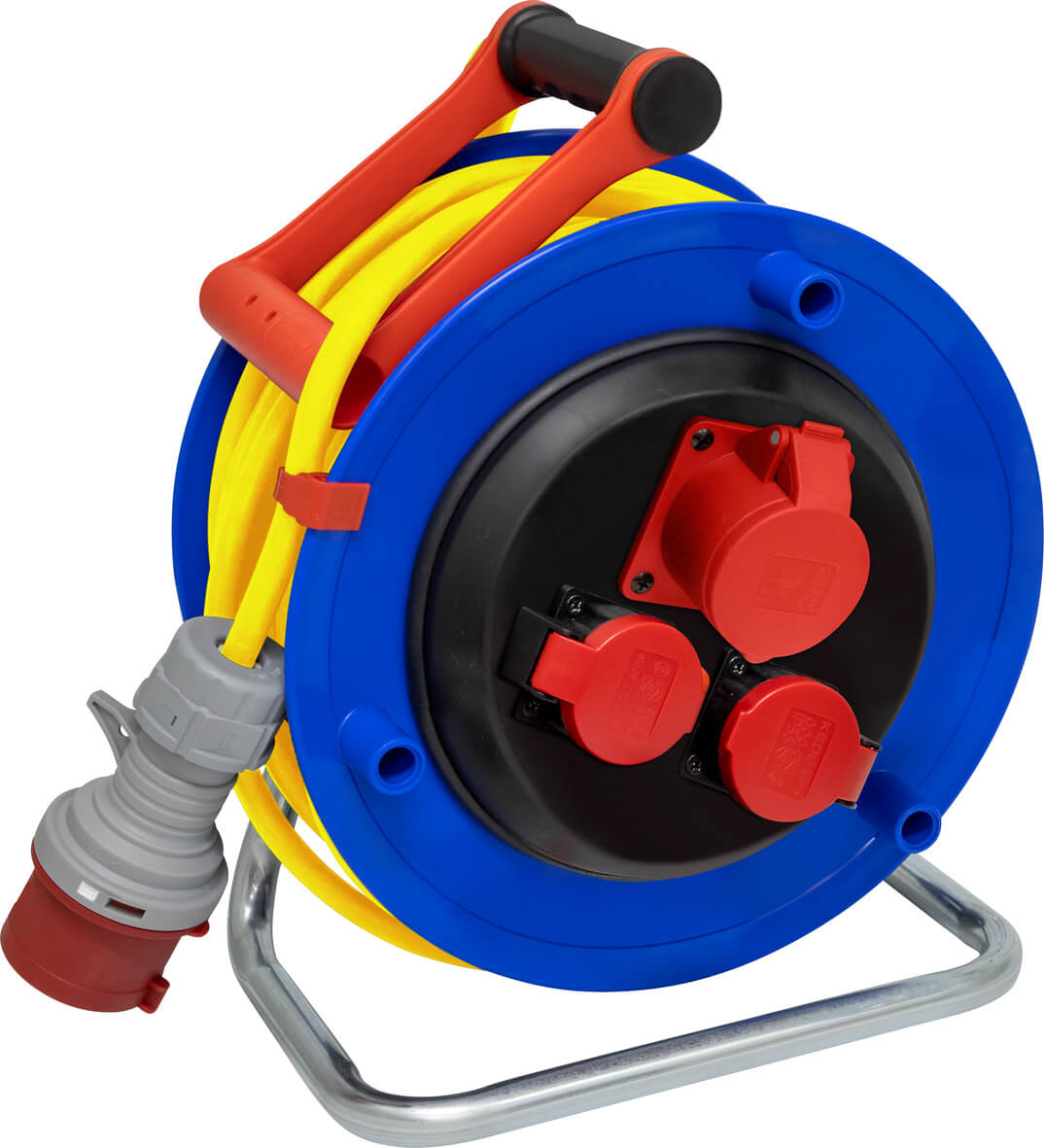 BAT ST 290 Kabelrolle, 2x Steckdose T25, 1x CEE-Steckdose 400V/16A, CEE-Stecker 400V/16A, 33m N07V3V3-F 5G1.5 gelb, CH Stecksystem IP55