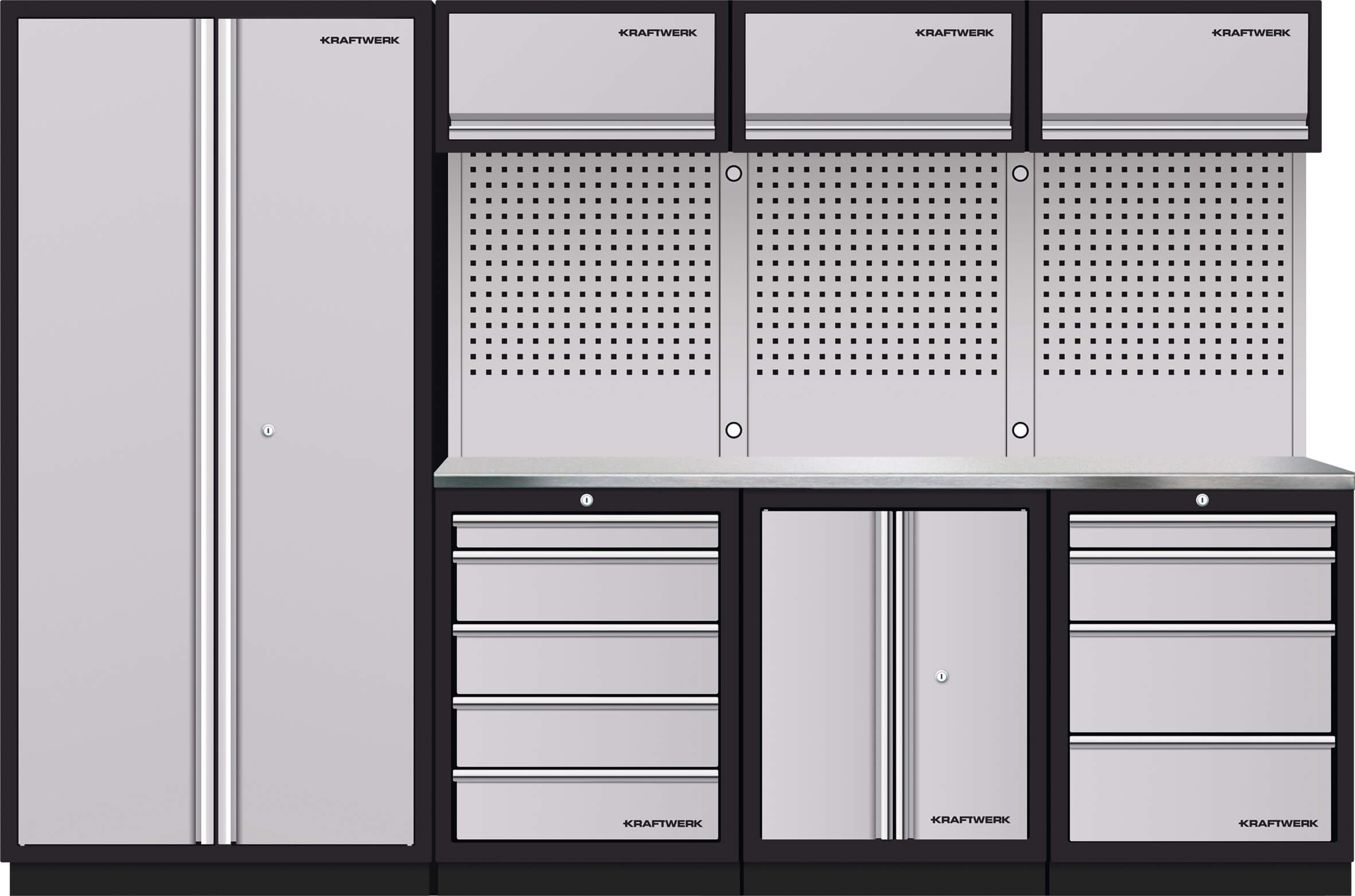 4-Element-Schrankw. mit Lochwand Inox