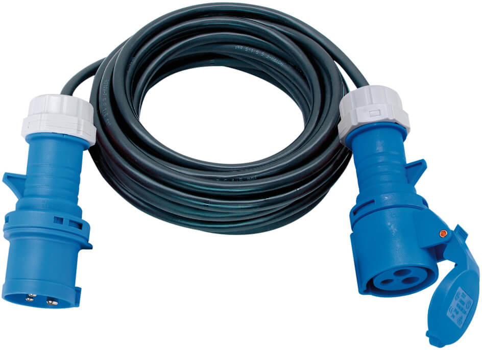 CEE Verlängerungskabel (Gummi-Neopren), CEE-Kupplung und CEE-Stecker 230V/16A, Kabel 25m H07RN-F 3G2,5 schwarz