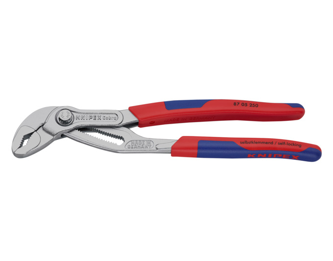 KNIPEX-Cobra HiTech-Wasserpumpenzange verchromt mit zweifarbigen Mehrkomponenten-Griffhüllen L=250mm