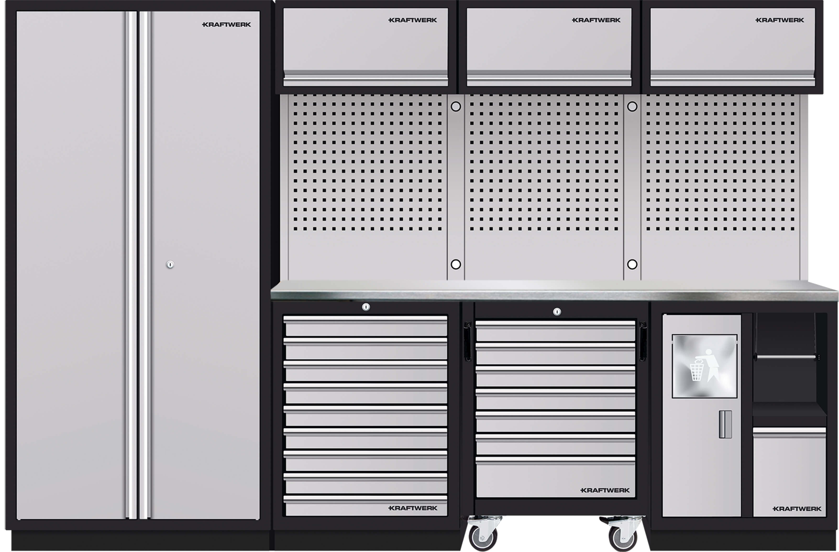 4-Element-Schrankw. mit Lochwand Inox