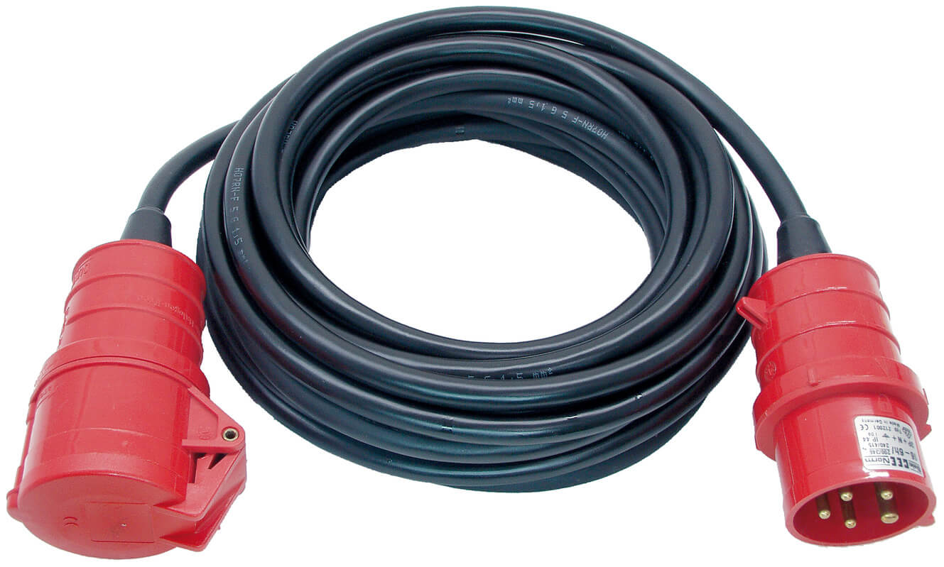 CEE Verlängerungskabel (Gummi-Kabel), CEE-Kupplung und CEE-Stecker 400V/16A, Kabel 50m H07RN-F 5G2,5 schwarz